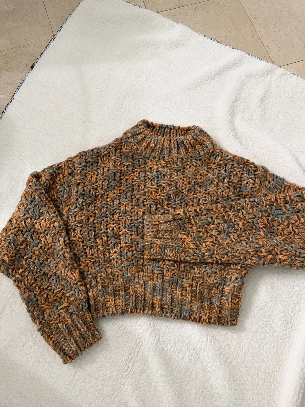 ALTAR’D STATE Chunky Marled Cropped Sweater - Orange & Gray
